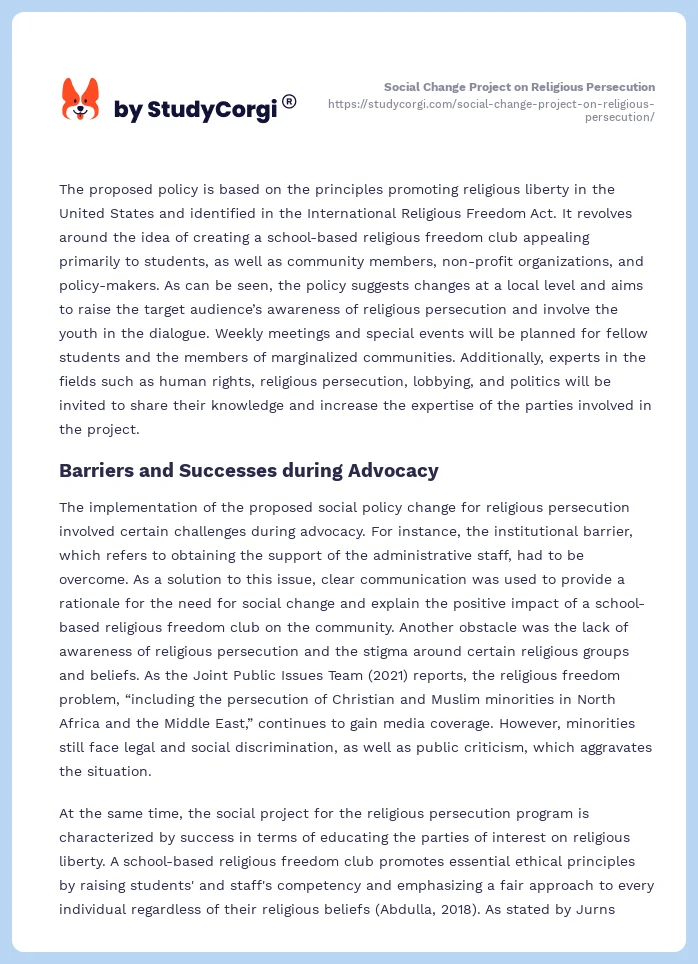 Social Change Project on Religious Persecution. Page 2