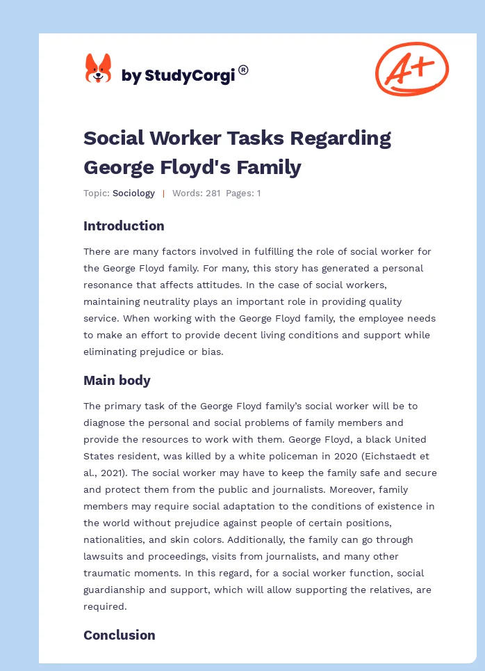 Social Worker Tasks Regarding George Floyd's Family. Page 1