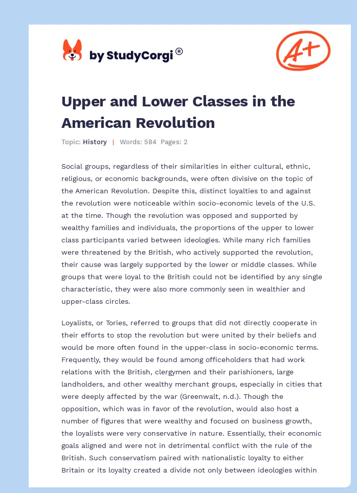 Upper and Lower Classes in the American Revolution. Page 1