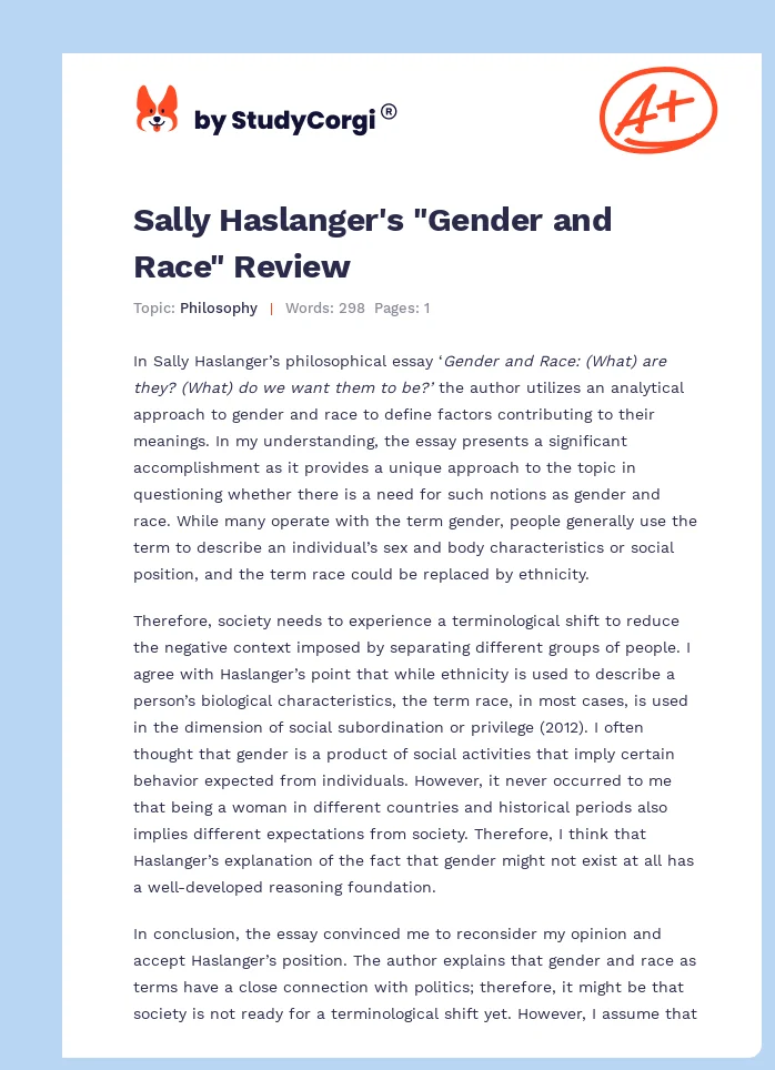 Sally Haslanger's "Gender and Race" Review. Page 1
