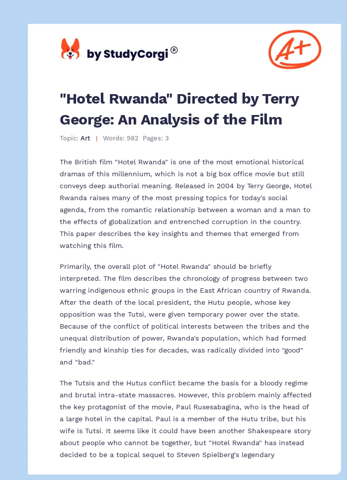 "Hotel Rwanda" Directed by Terry George: An Analysis of the Film. Page 1