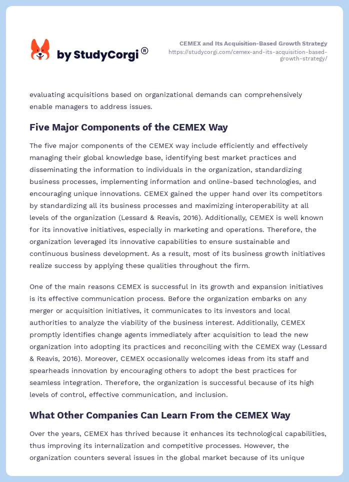 CEMEX and Its Acquisition-Based Growth Strategy. Page 2