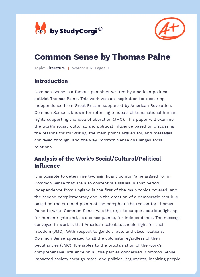 Common Sense by Thomas Paine. Page 1