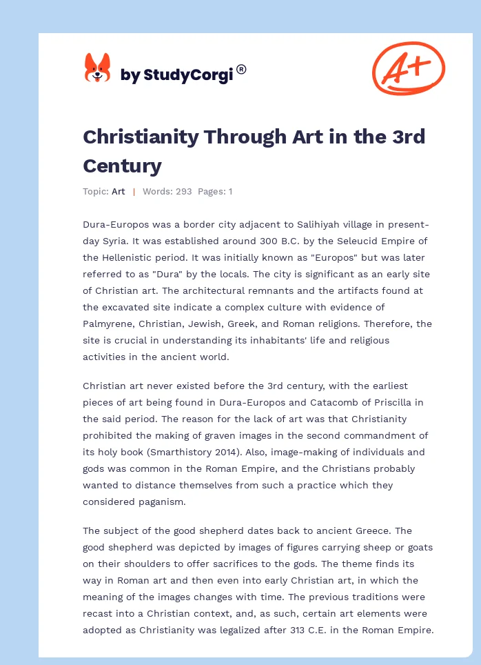 Christianity Through Art in the 3rd Century. Page 1