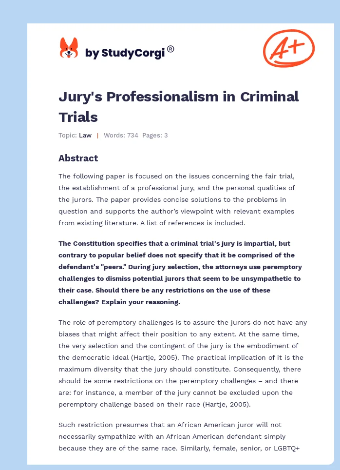 Jury's Professionalism in Criminal Trials. Page 1