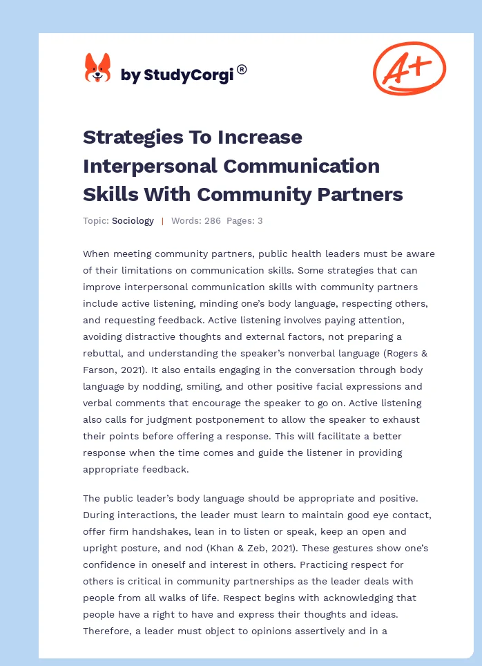 Strategies To Increase Interpersonal Communication Skills With Community Partners. Page 1