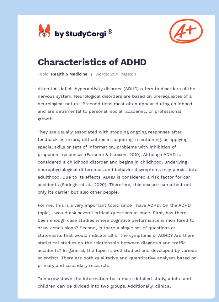 Characteristics of Attention Deficit Hyperactivity Disorder. Page 1