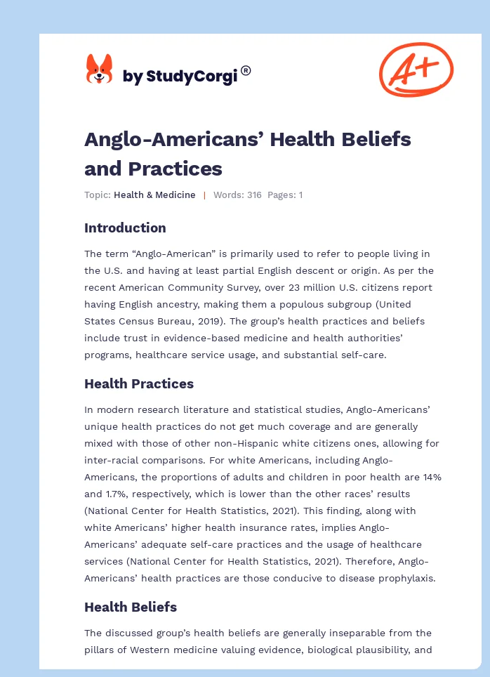 Anglo-Americans’ Health Beliefs and Practices. Page 1