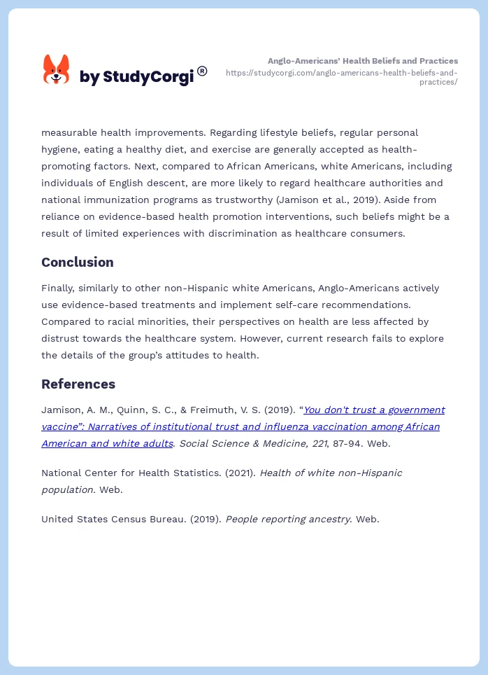 Anglo-Americans’ Health Beliefs and Practices. Page 2