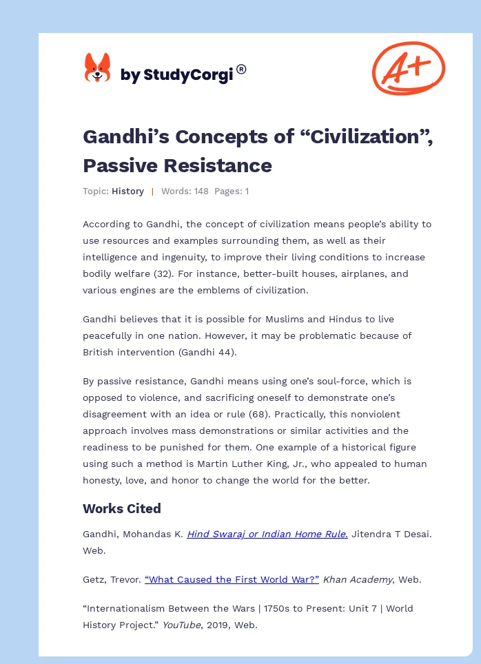 Gandhi’s Concepts of “Civilization”, Passive Resistance. Page 1