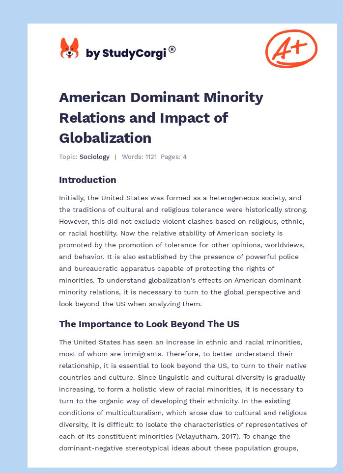 American Dominant Minority Relations and Impact of Globalization. Page 1