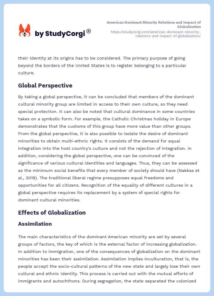 American Dominant Minority Relations and Impact of Globalization. Page 2