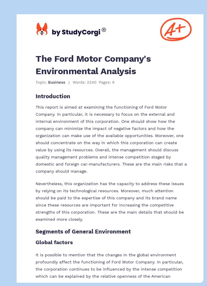 The Ford Motor Company's Environmental Analysis. Page 1