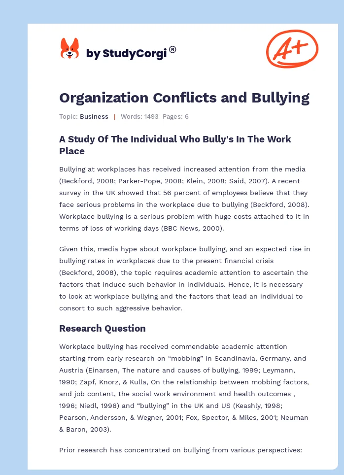 Organization Conflicts and Bullying. Page 1