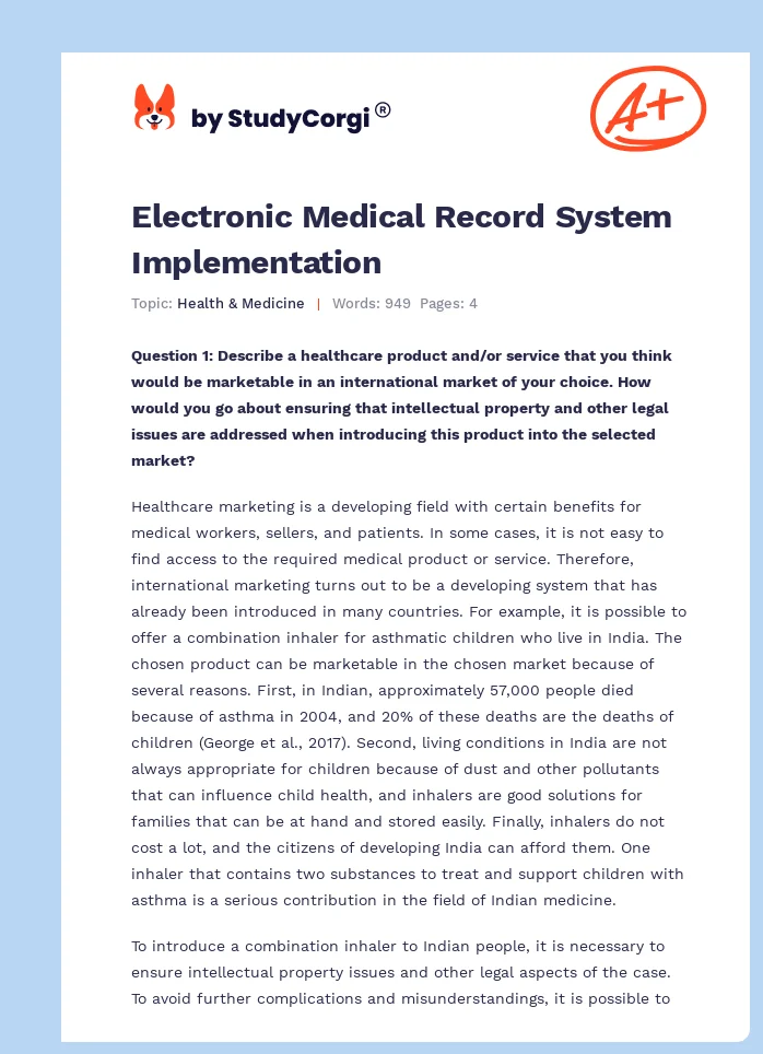 Electronic Medical Record System Implementation. Page 1