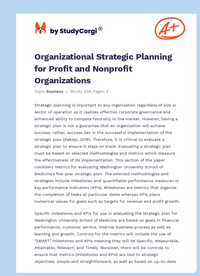 Organizational Strategic Planning for Profit and Nonprofit Organizations. Page 1