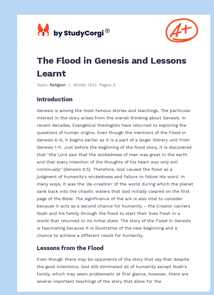 The Flood in Genesis and Lessons Learnt. Page 1