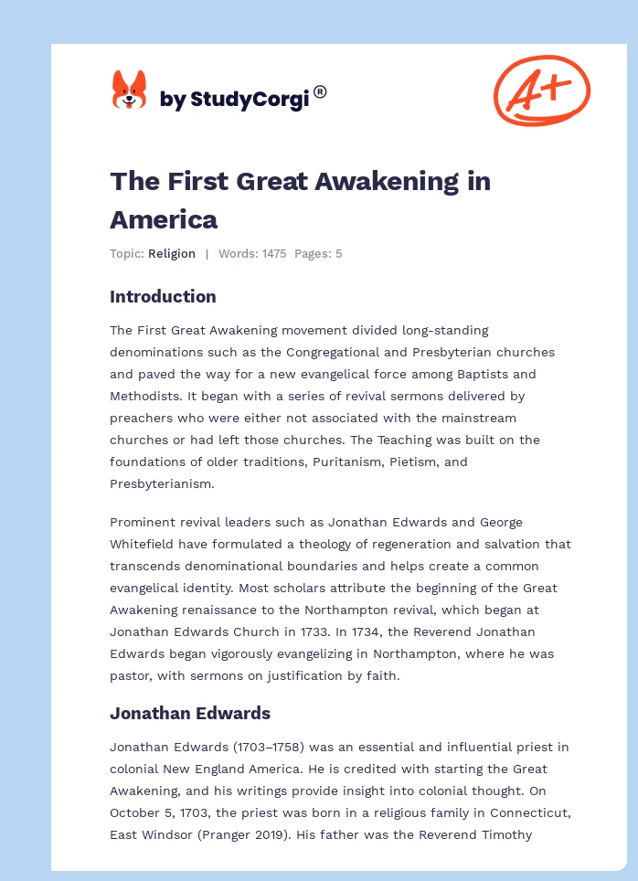 The First Great Awakening in America. Page 1