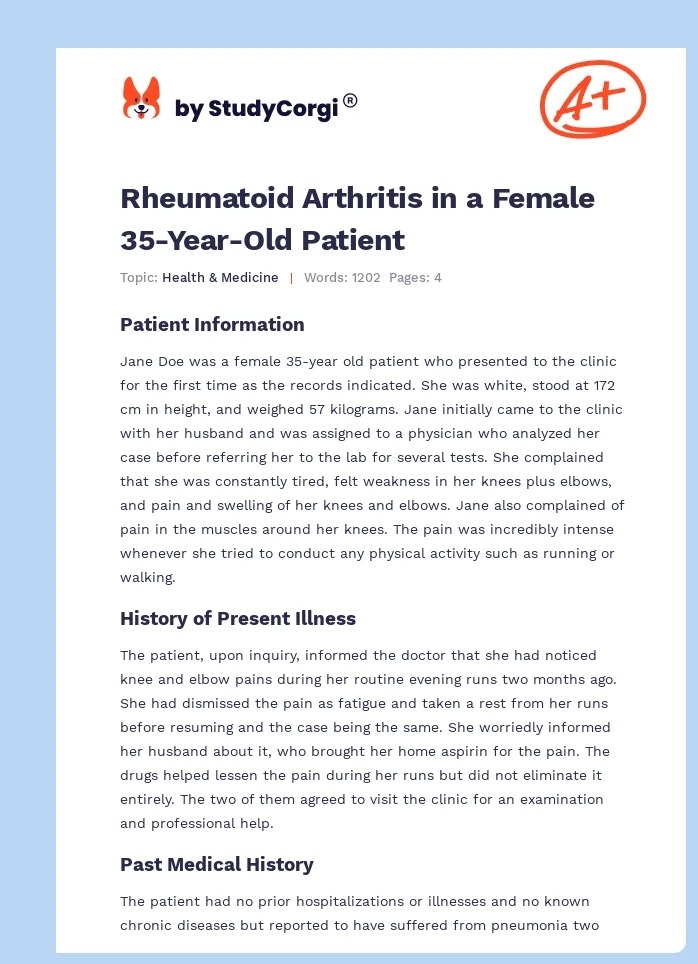 Rheumatoid Arthritis in a Female 35-Year-Old Patient. Page 1