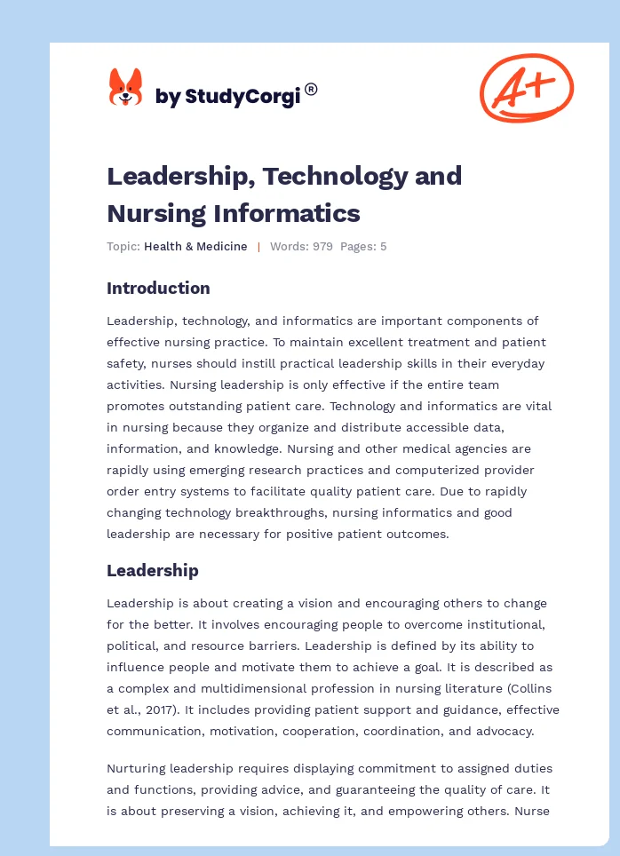 Leadership, Technology and Nursing Informatics. Page 1