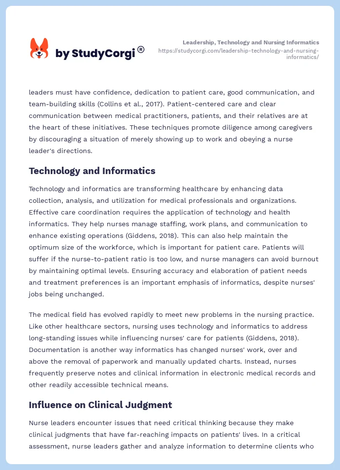Leadership, Technology and Nursing Informatics. Page 2