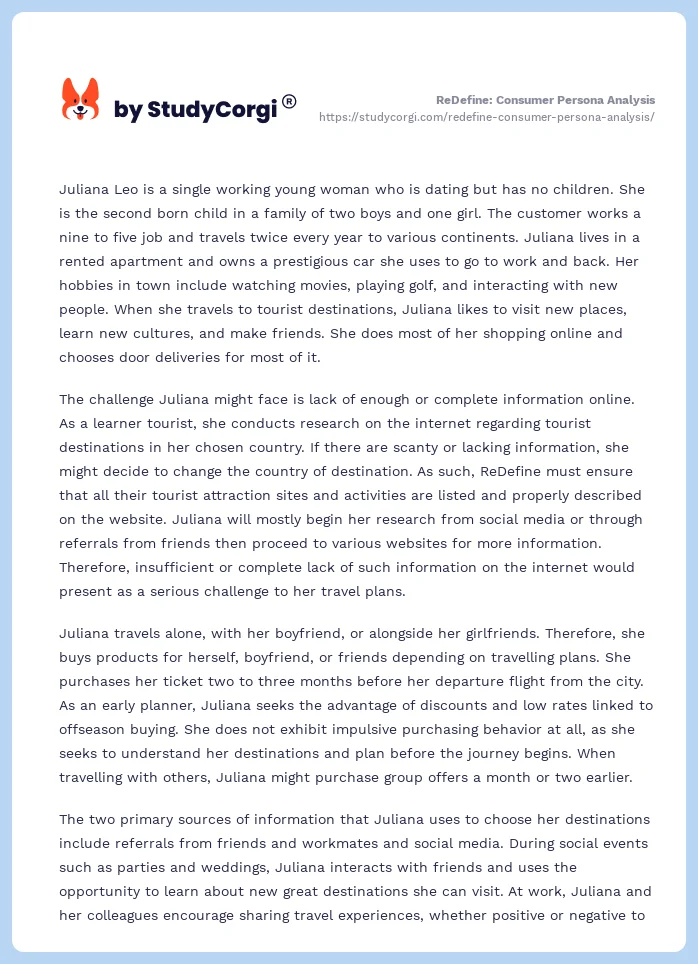 ReDefine: Consumer Persona Analysis. Page 2