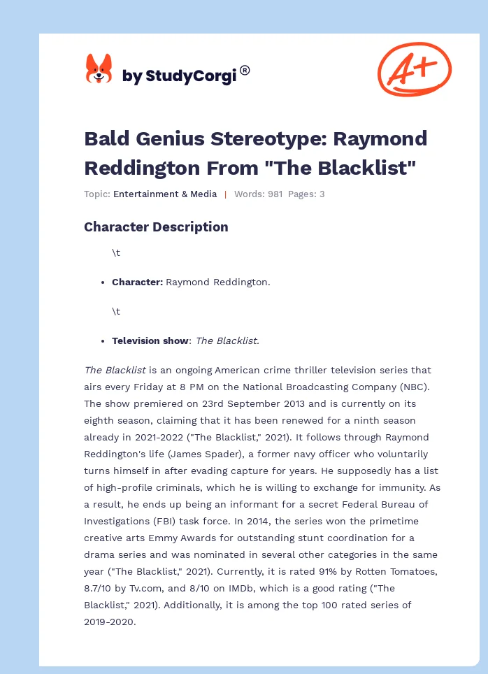 Bald Genius Stereotype: Raymond Reddington From "The Blacklist". Page 1