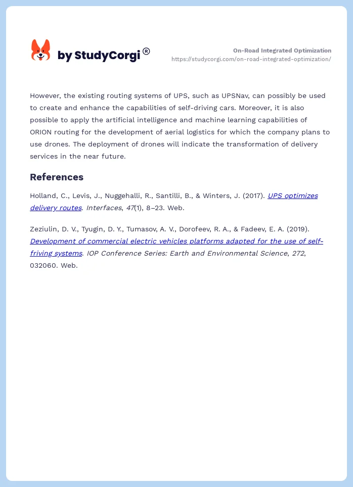 On-Road Integrated Optimization. Page 2