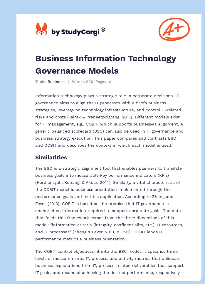 Business Information Technology Governance Models. Page 1