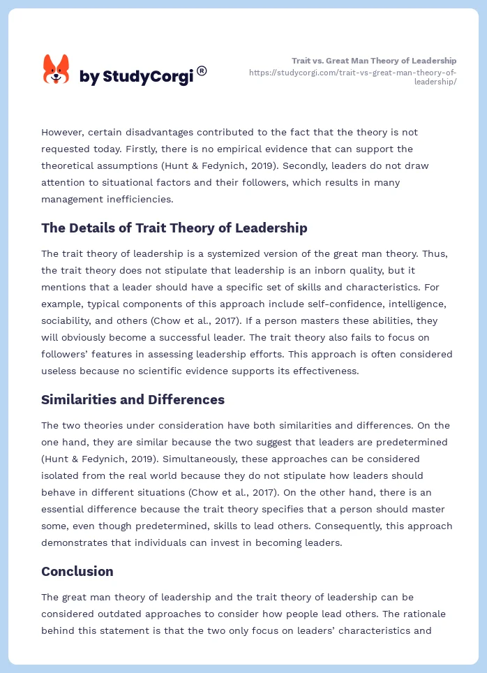 Trait vs. Great Man Theory of Leadership. Page 2