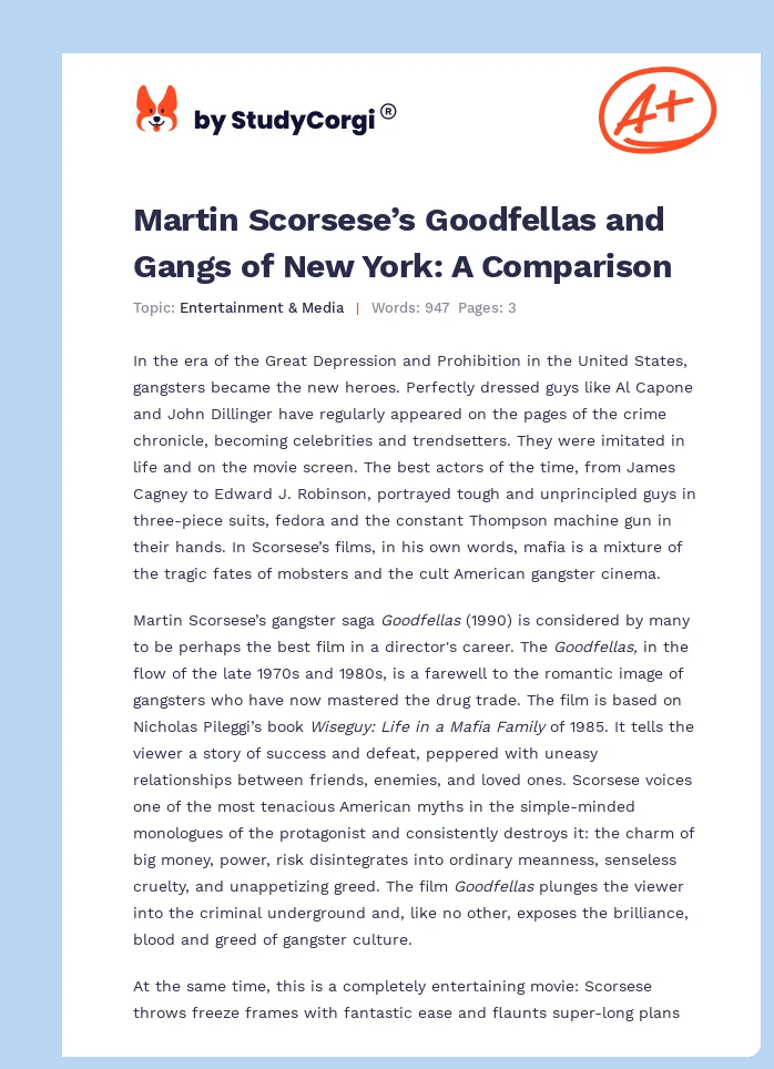 Martin Scorsese’s Goodfellas and Gangs of New York: A Comparison. Page 1