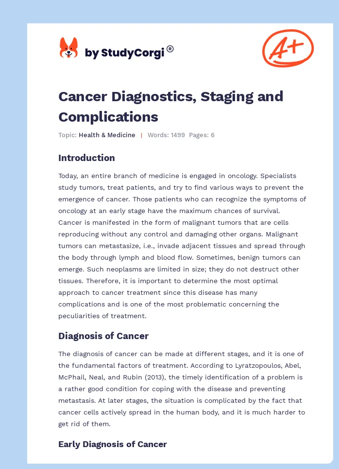 Cancer Diagnostics, Staging and Complications. Page 1
