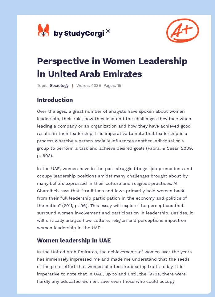 Perspective in Women Leadership in United Arab Emirates. Page 1