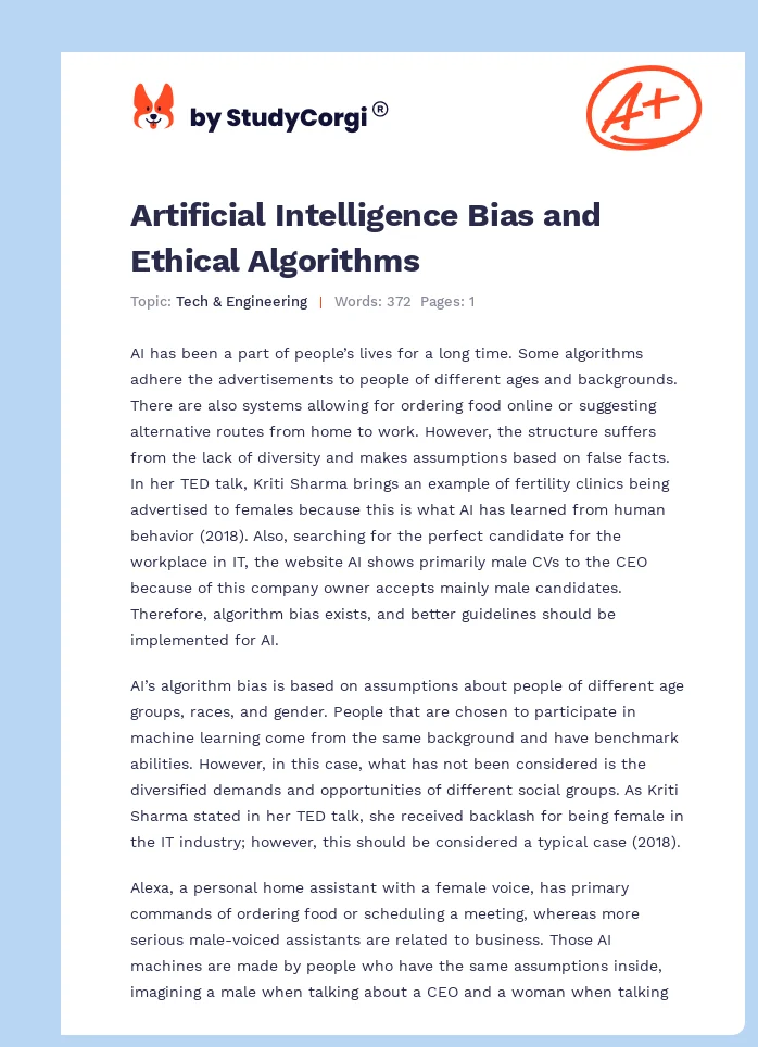 Artificial Intelligence Bias and Ethical Algorithms. Page 1