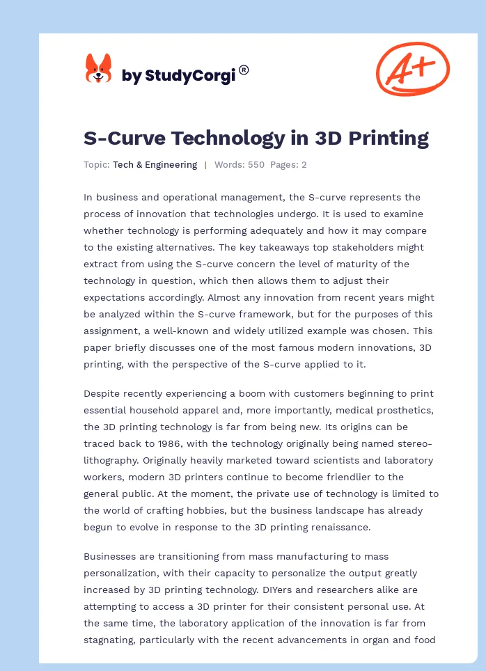 S-Curve Technology in 3D Printing. Page 1