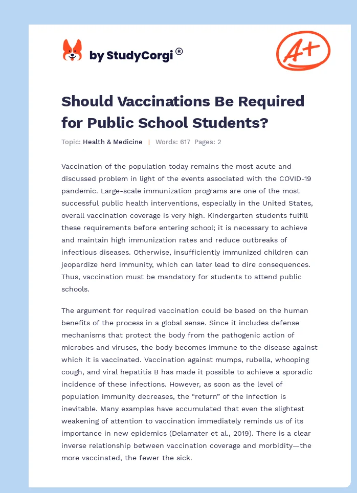 Should Vaccinations Be Required for Public School Students?. Page 1