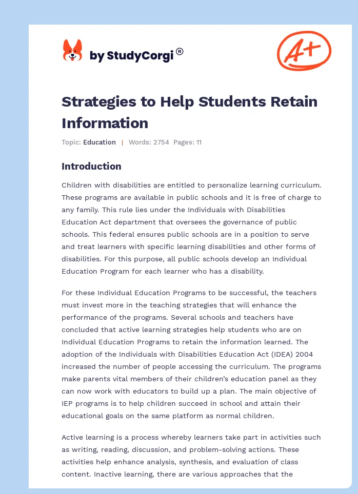 Strategies to Help Students Retain Information. Page 1