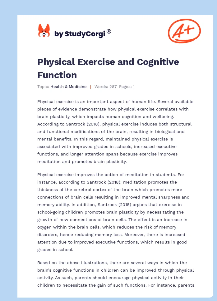 Physical Exercise and Cognitive Function. Page 1