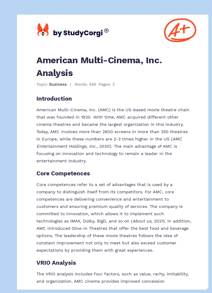 American Multi-Cinema, Inc. Analysis. Page 1