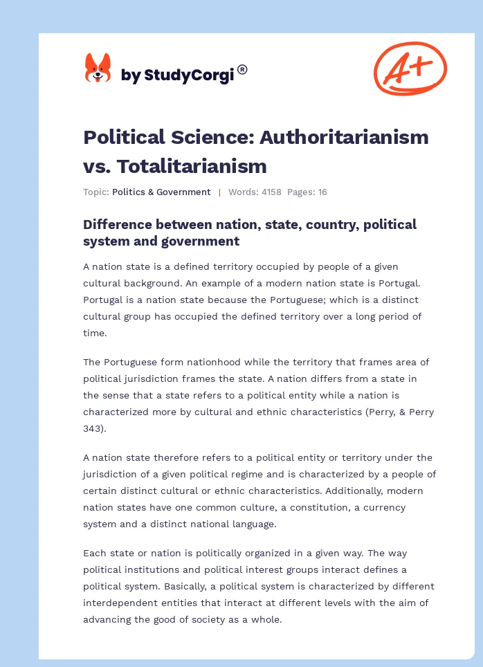 Political Science: Authoritarianism vs. Totalitarianism. Page 1