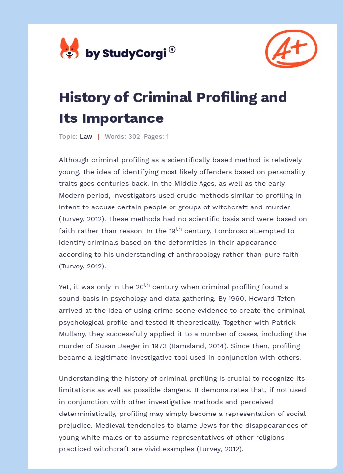 History of Criminal Profiling and Its Importance. Page 1