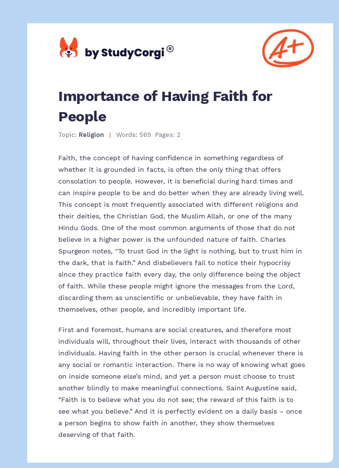 Importance of Having Faith for People. Page 1