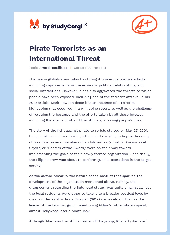 Pirate Terrorists as an International Threat. Page 1