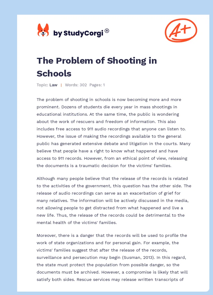 The Problem of Shooting in Schools. Page 1