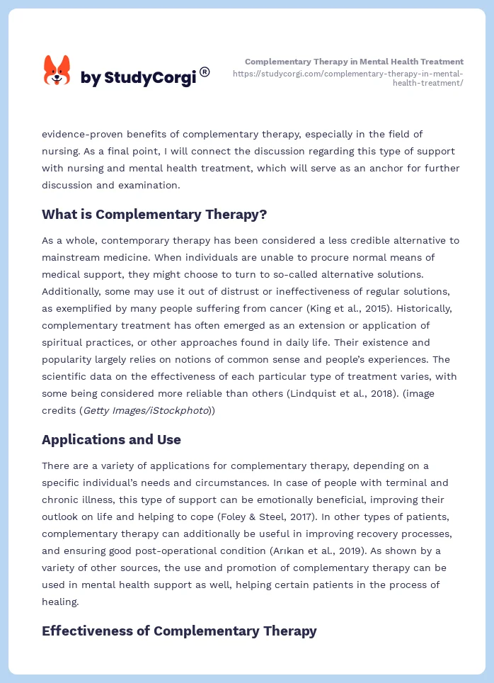 Complementary Therapy in Mental Health Treatment. Page 2