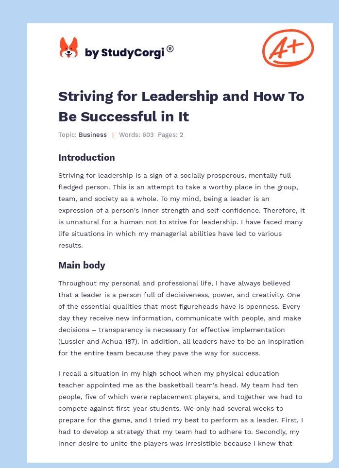 Striving for Leadership and How To Be Successful in It. Page 1
