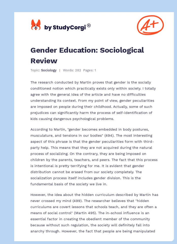 Gender Education: Sociological Review. Page 1