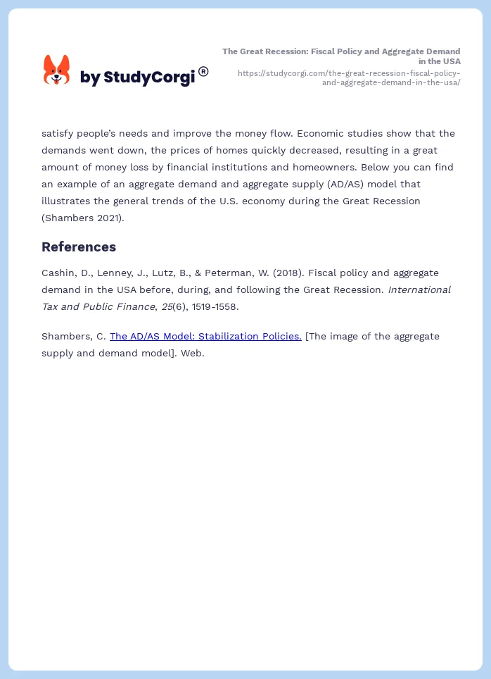 The Great Recession: Fiscal Policy and Aggregate Demand in the USA. Page 2