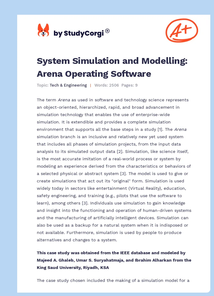 System Simulation and Modelling: Arena Operating Software. Page 1