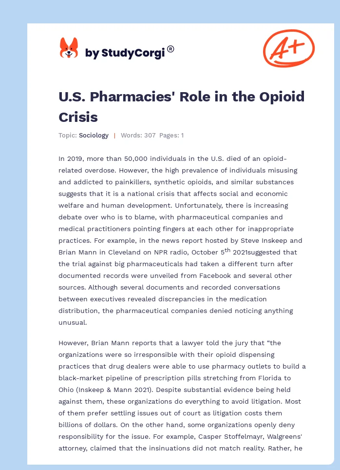 U.S. Pharmacies' Role in the Opioid Crisis. Page 1